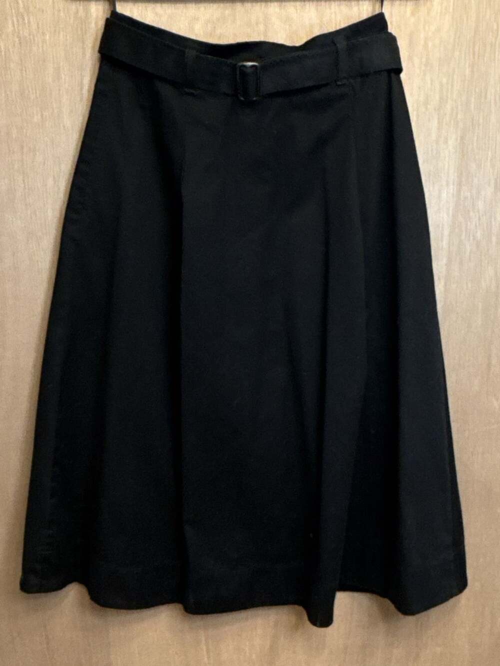 Uniqlo Black Belted A-Line Midi Skirt with Pockets Size L